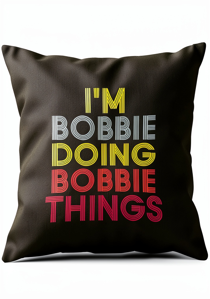 Bobbie name pillow cover displayed on a cozy sofa
