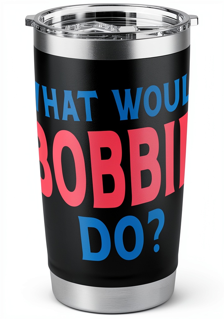 Bobbie Gifts insulated tumbler in use on a desk
