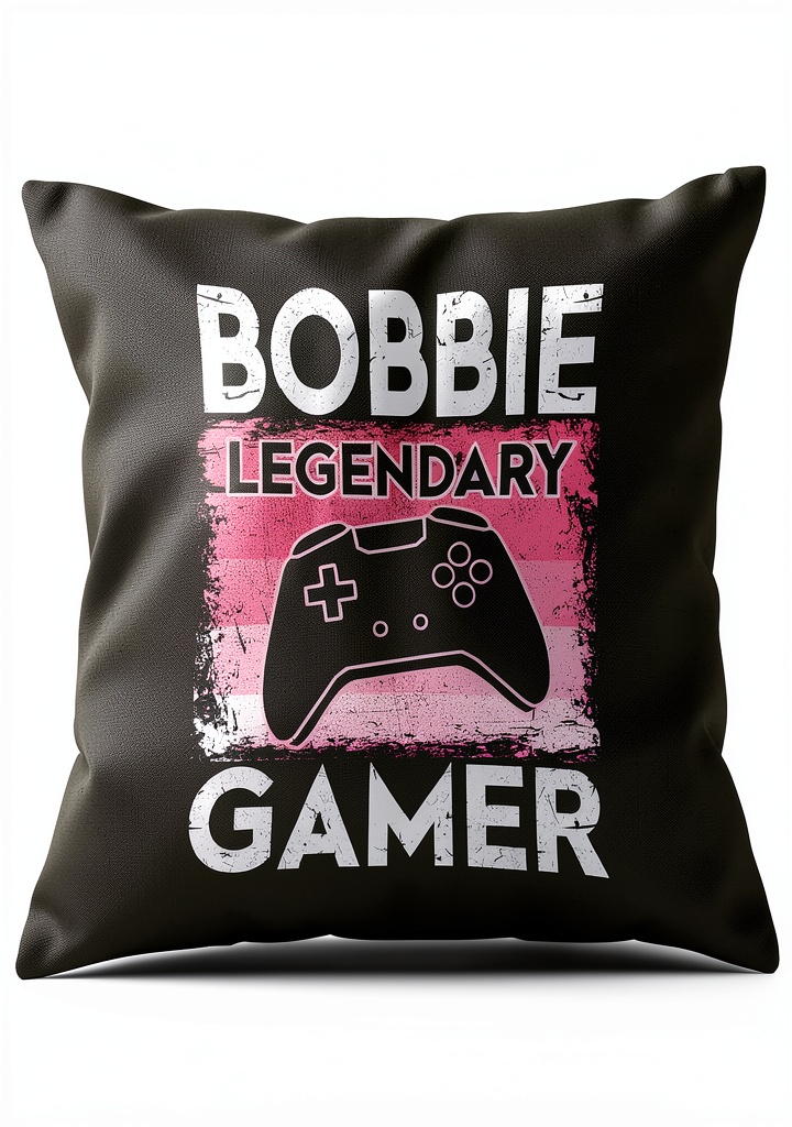 Retro Bobbie gamer throw pillow on a gaming chair