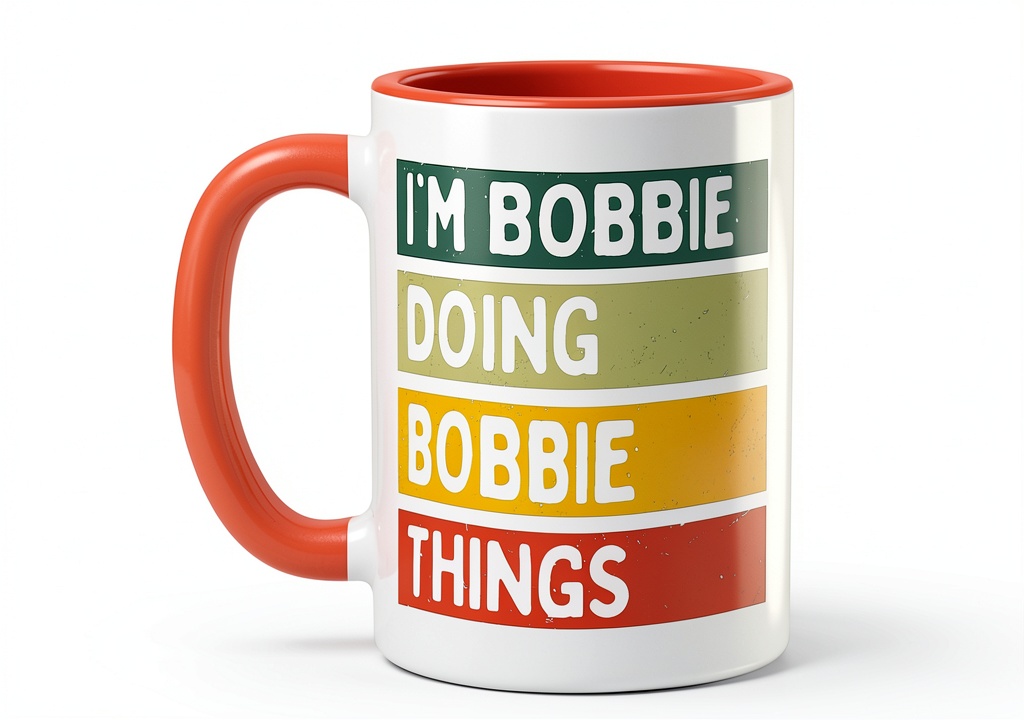 Personalized Bobbie mug with sarcastic text in retro colors