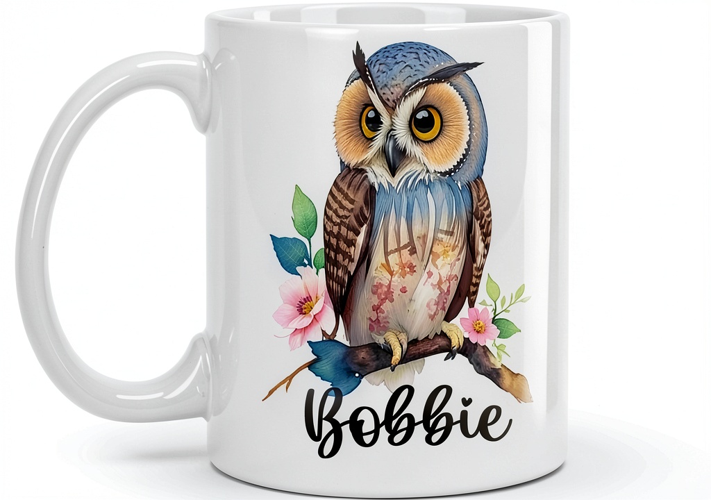 White ceramic mug with modern design on a kitchen counter