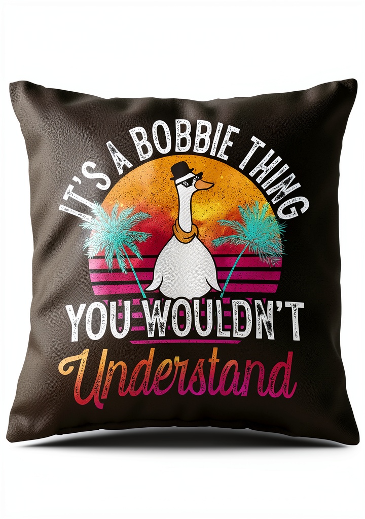 Bobbie name retro throw pillow on a cozy couch