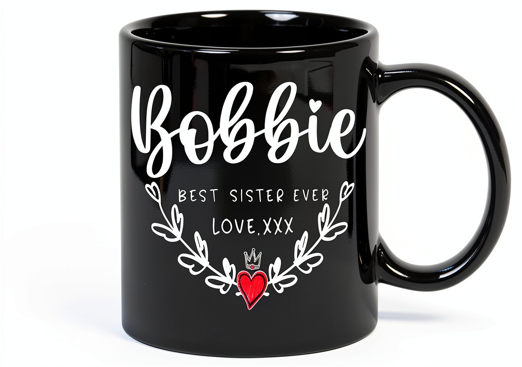 Genesis Katalina ceramic holiday mug in black on a table