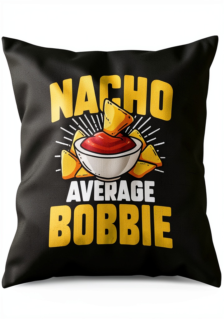 Funny Nacho Lover Bobbie Gift Throw Pillow on a couch