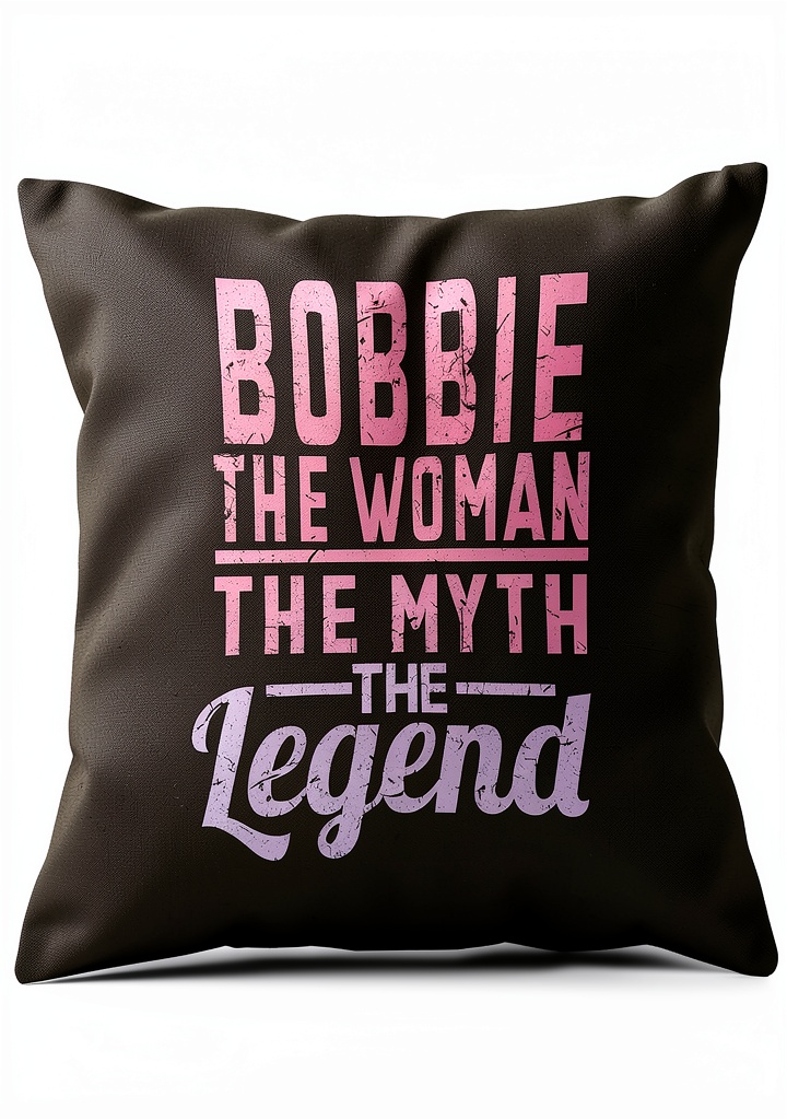 Funny Bobbie personalized throw pillow displayed on a sofa