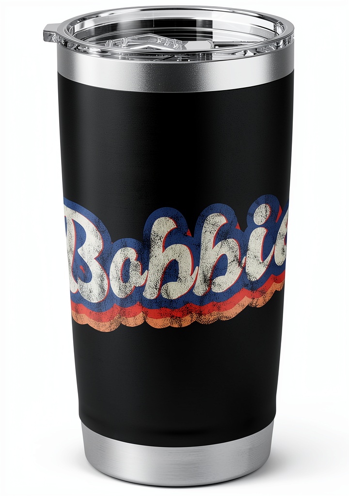Black stainless steel tumbler with lid on a wooden desk