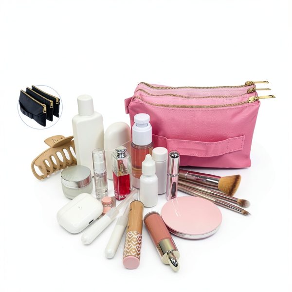 Accordion Travel Makeup Bag BOBBIE 6x9 3-Compartment Water-Resistant-4