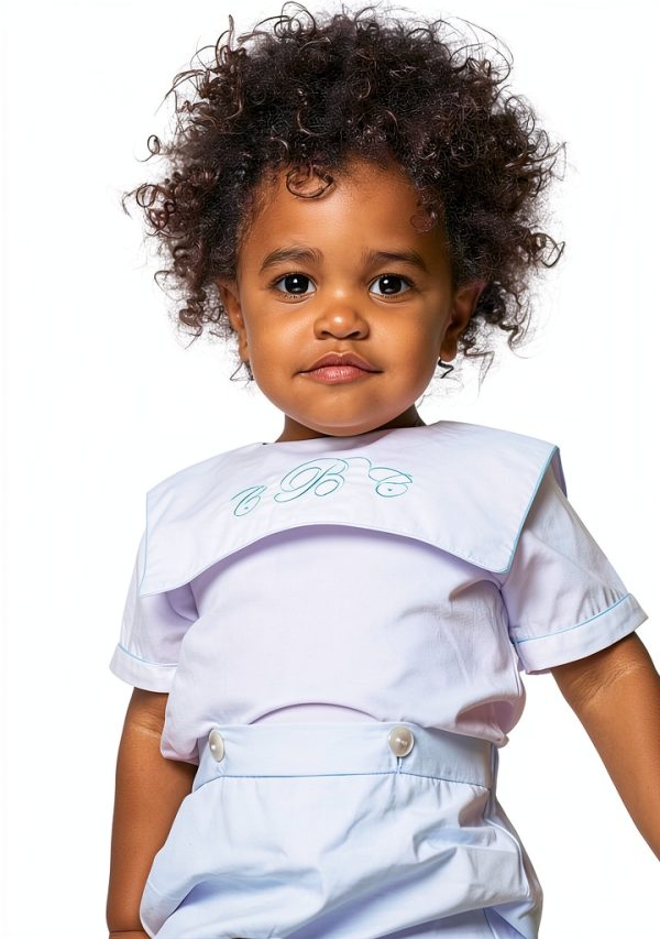 Carriage Boutique Baby Boy Shirt and Short Set Classic Monogram Blank Bobbie Suit-2