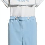 Carriage Boutique Baby Boy Shirt and Short Set Classic Monogram Blank Bobbie Suit-0