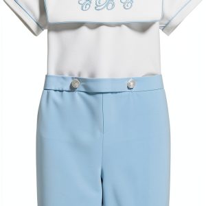 Carriage Boutique Baby Boy Shirt and Short Set Classic Monogram Blank Bobbie Suit-0