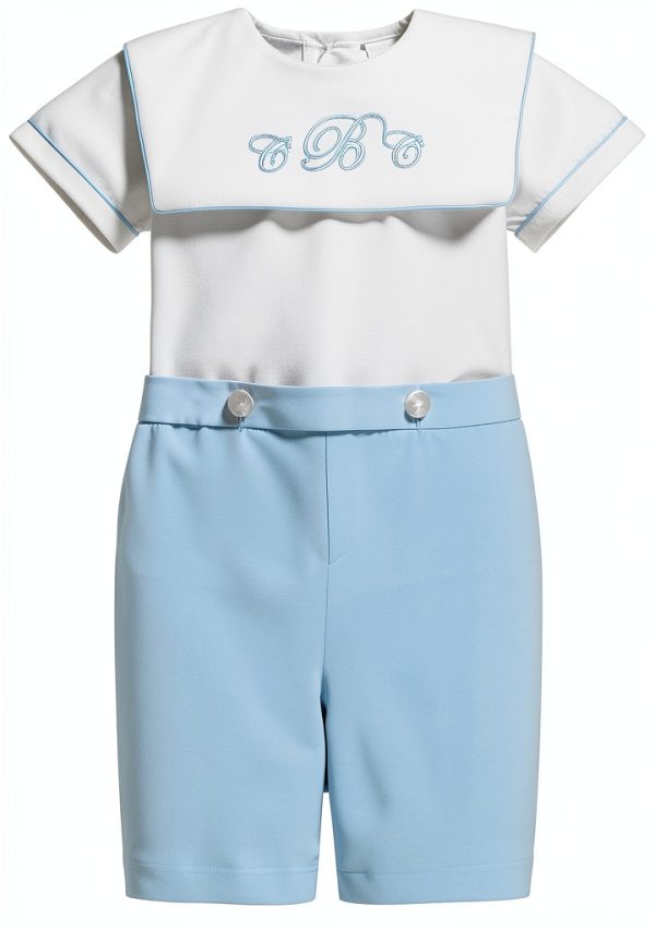 Carriage Boutique Baby Boy Shirt and Short Set Classic Monogram Blank Bobbie Suit-0